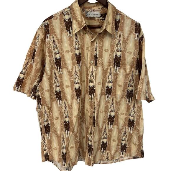 Crossings Vintage 100% Cotton Hawaiian Hula Girl Shirt Button Down Size Large - Picture 5 of 5